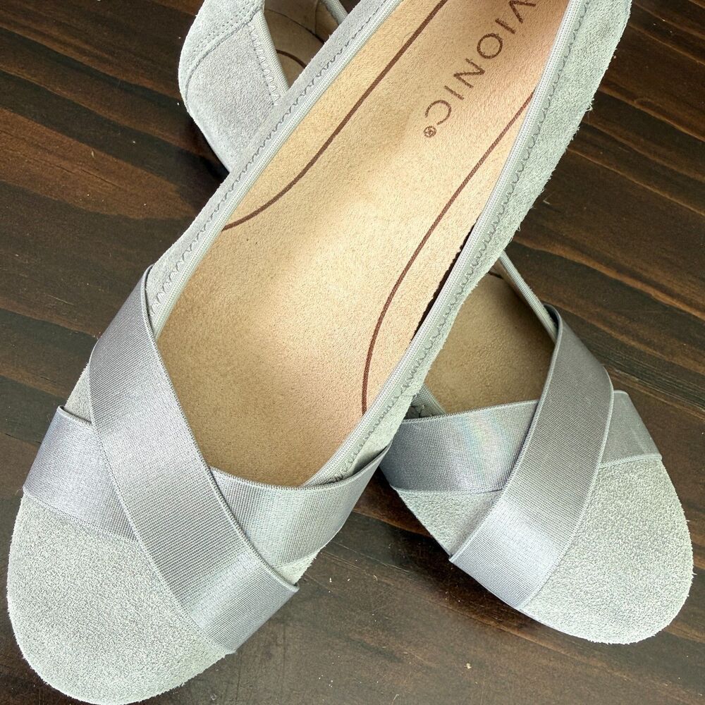 Vionic Women's Spark Maria Ballet Flat Gray Suede Orthotic Walking Shoe Size 8